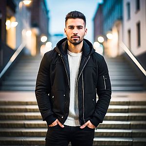 Confident Young Man in Urban Twilight