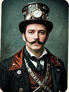Man in Steampunk Halloween Costume Cosplay Festival Portrait Realistic