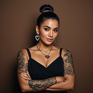 Confident Woman with Floral Tattoos