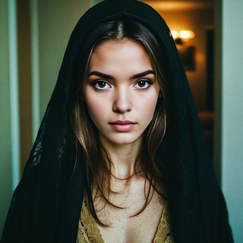 Elegant Young Woman with Black Scarf