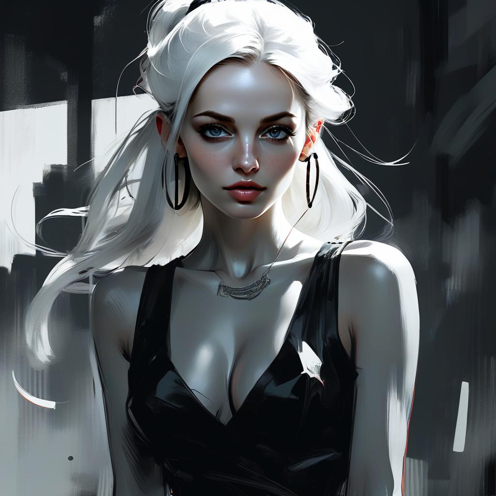 Confident Woman in Black Dress with Platinum Hair Confident Woman in Black Dress with Platinum Hair