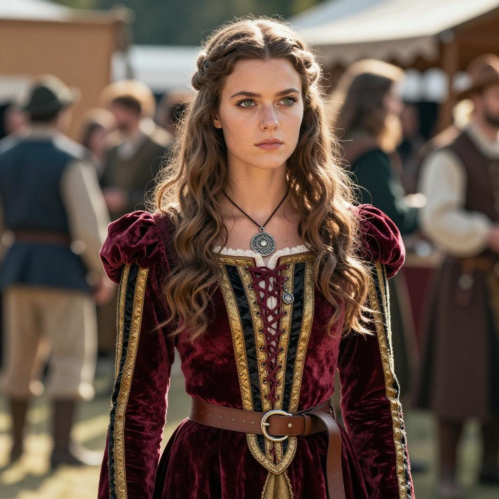 Renaissance Woman in Elegant Velvet Gown at Historical Festival