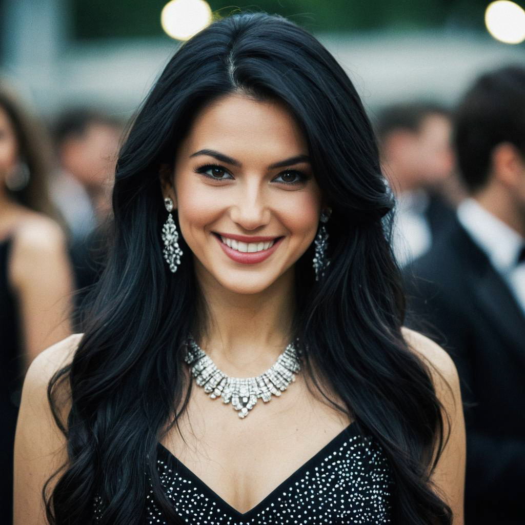 Elegant woman in rhinestone gown at formal event