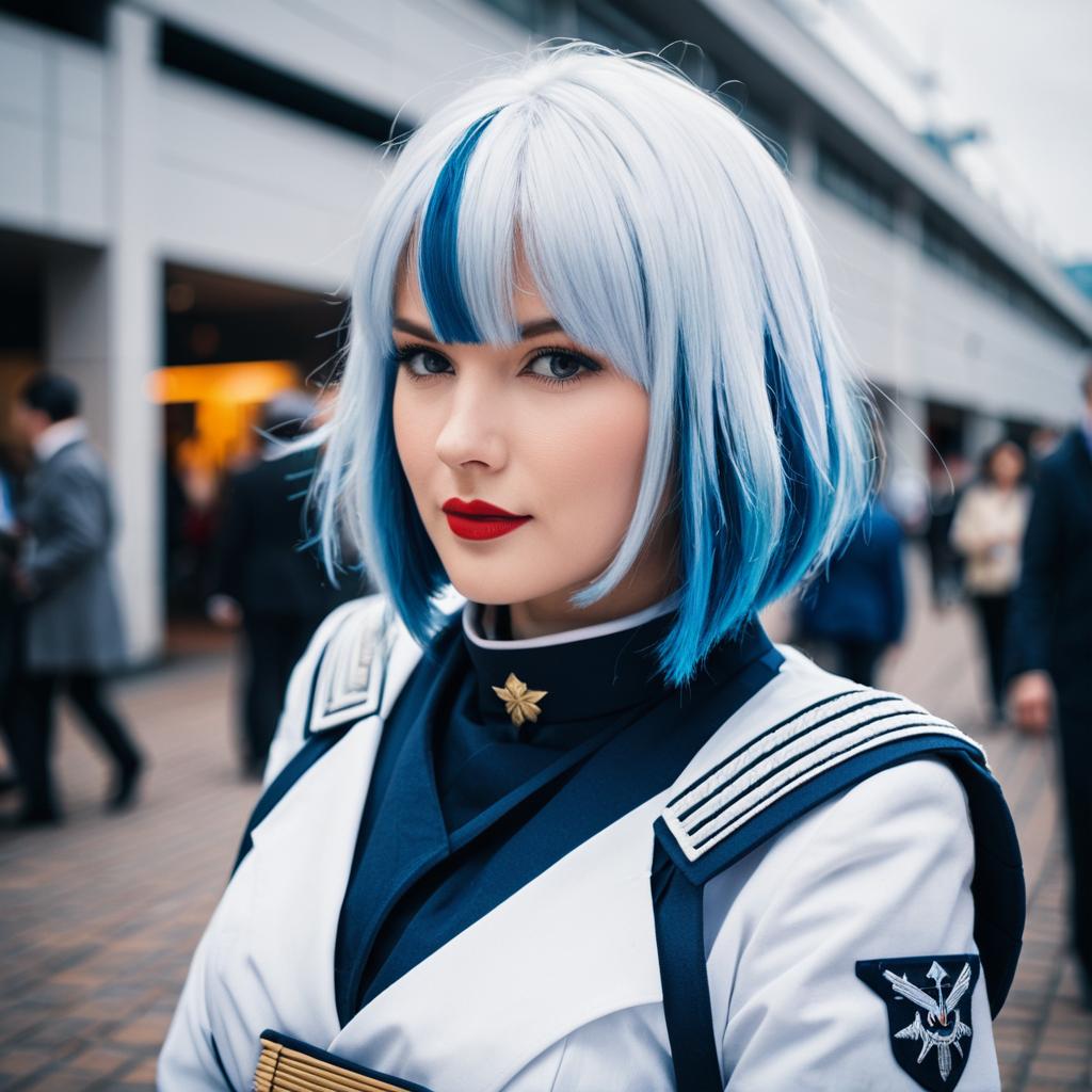 Admiral Graf Spee Azur Lane Cosplay Portrait with Blue White Hair