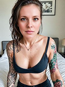 Confident Woman in Black Sports Bra with Tattoos
