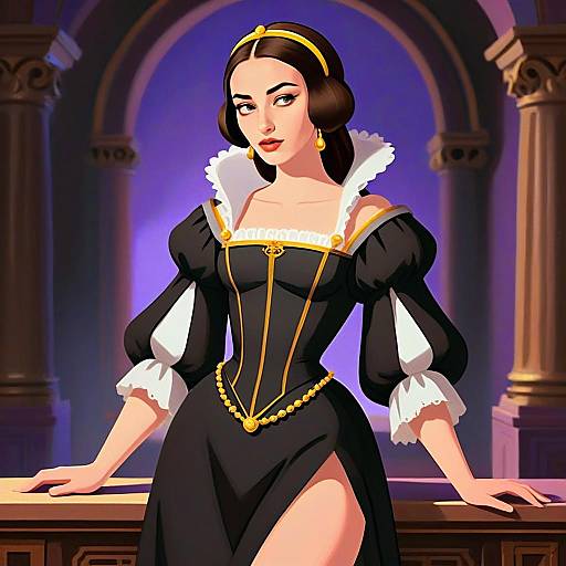 Elegant Renaissance Style Woman in Black Gown Digital Artwork