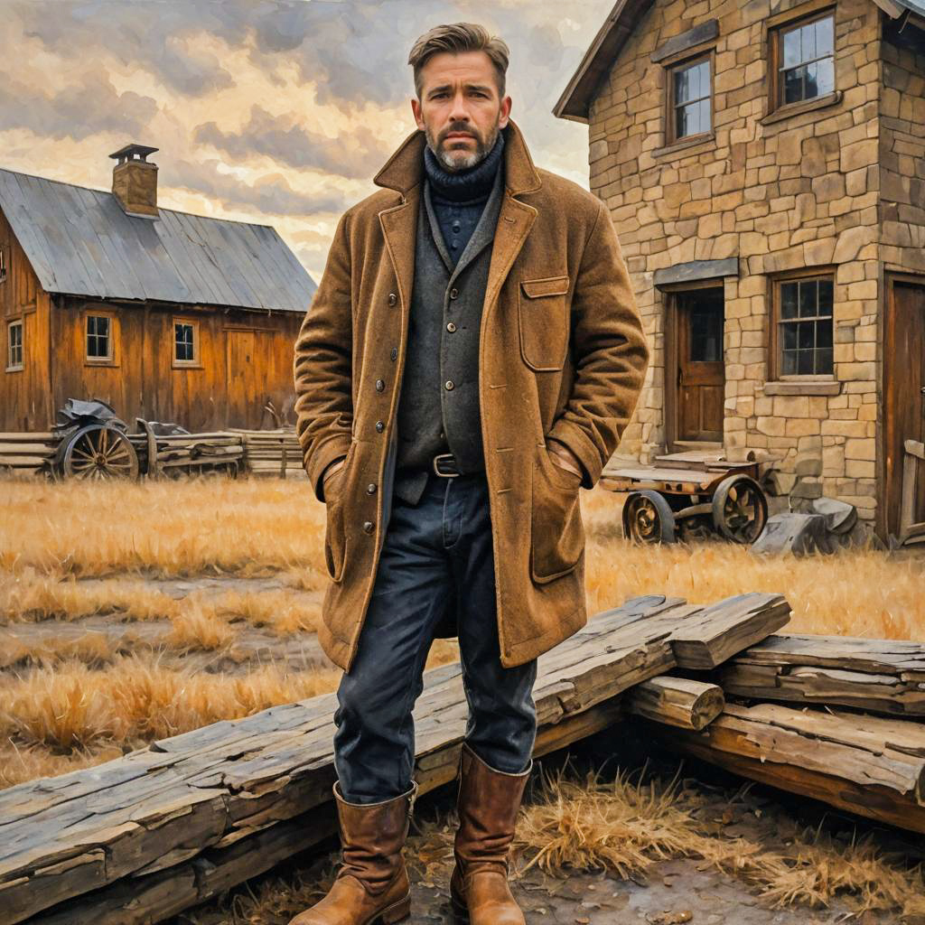 Rustic Fashion Portrait of Man in Autumn Countryside Setting