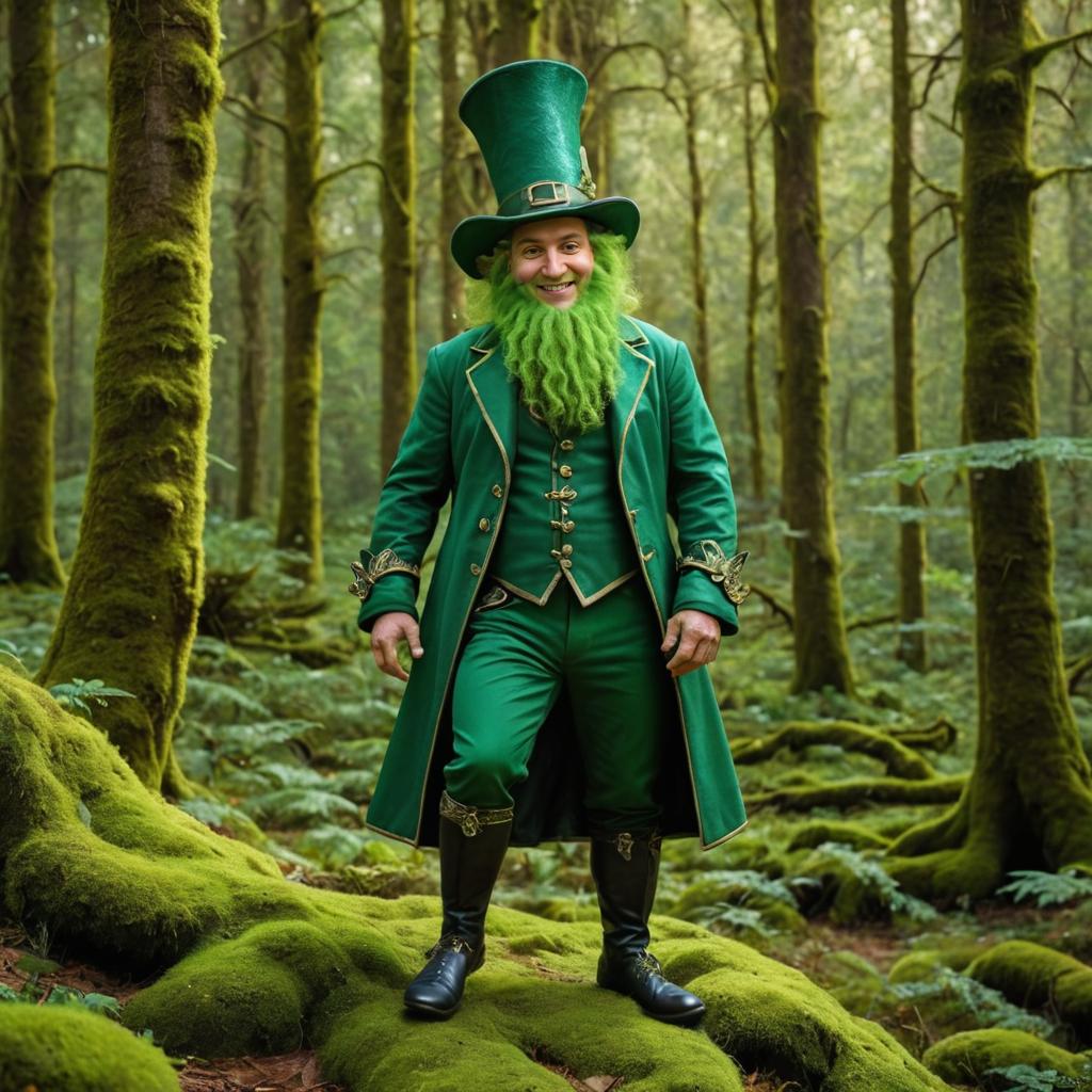 Joyful Leprechaun in Green Forest