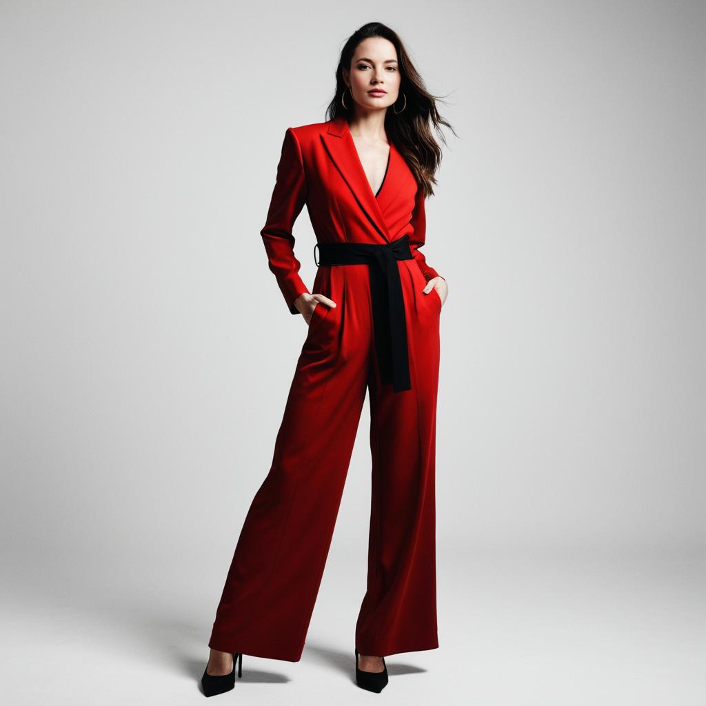 Confident Woman in Red Jumpsuit