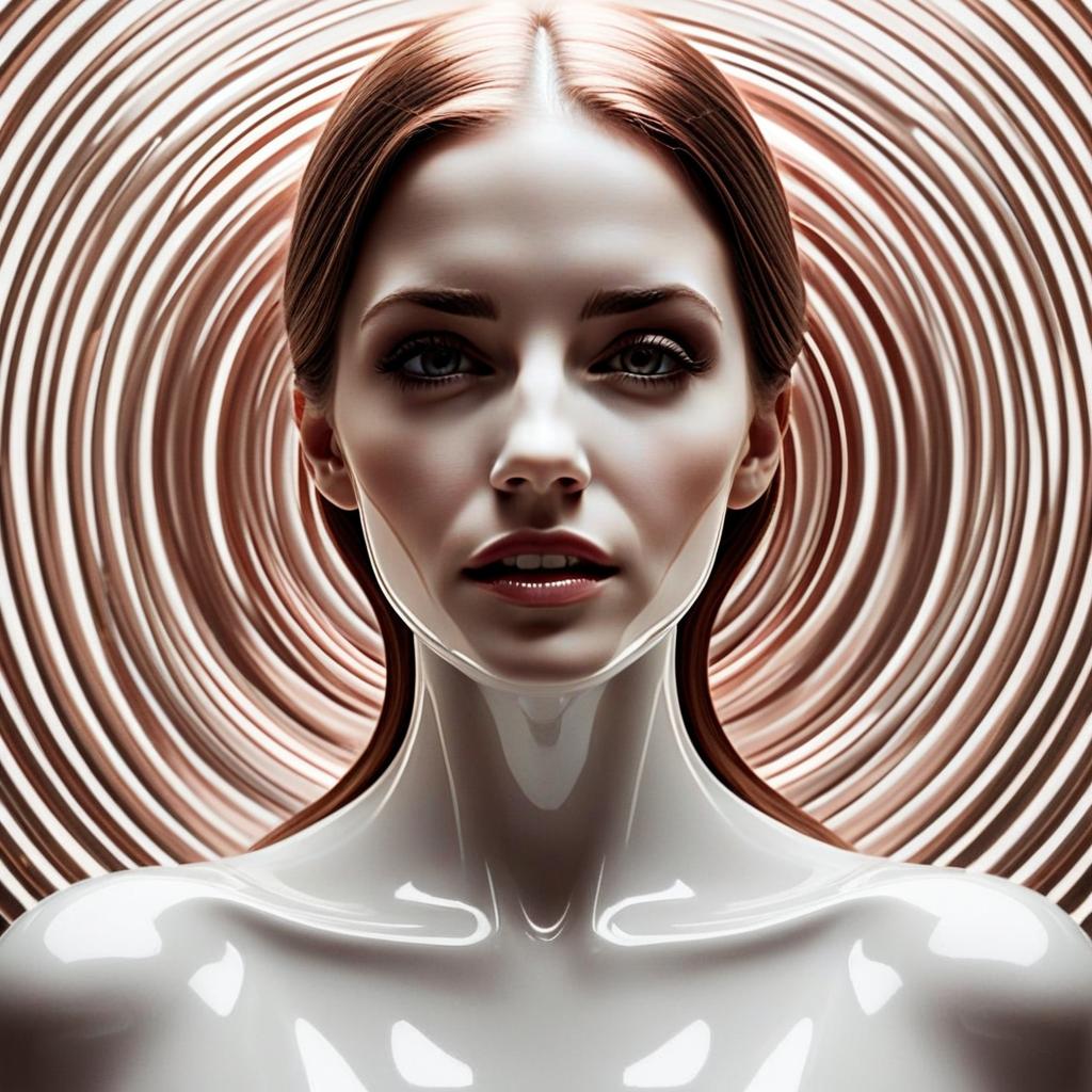 Hyper-Realistic Digital Portrait of Woman with Concentric Pattern Background