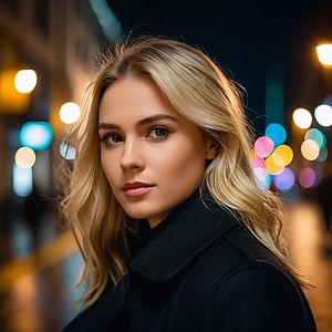 Young Woman with Blonde Hair at Night