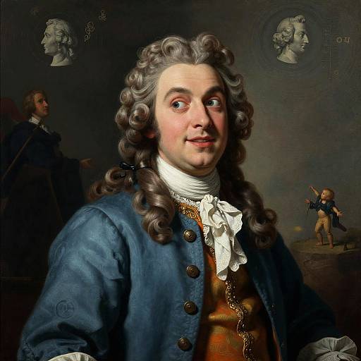 Baroque Portrait of Man with Curled Hair and Cherubic Figure