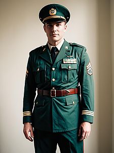 Man in Realistic Sergeant Doyle Cosplay Costume in Military Uniform
