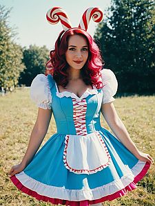 Woman in Candyland Cosplay Costume Outdoors in Daylight