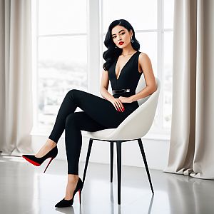 Confident Woman in Black Jumpsuit