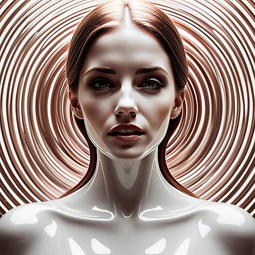 Hyper-Realistic Digital Portrait of Woman with Concentric Pattern Background