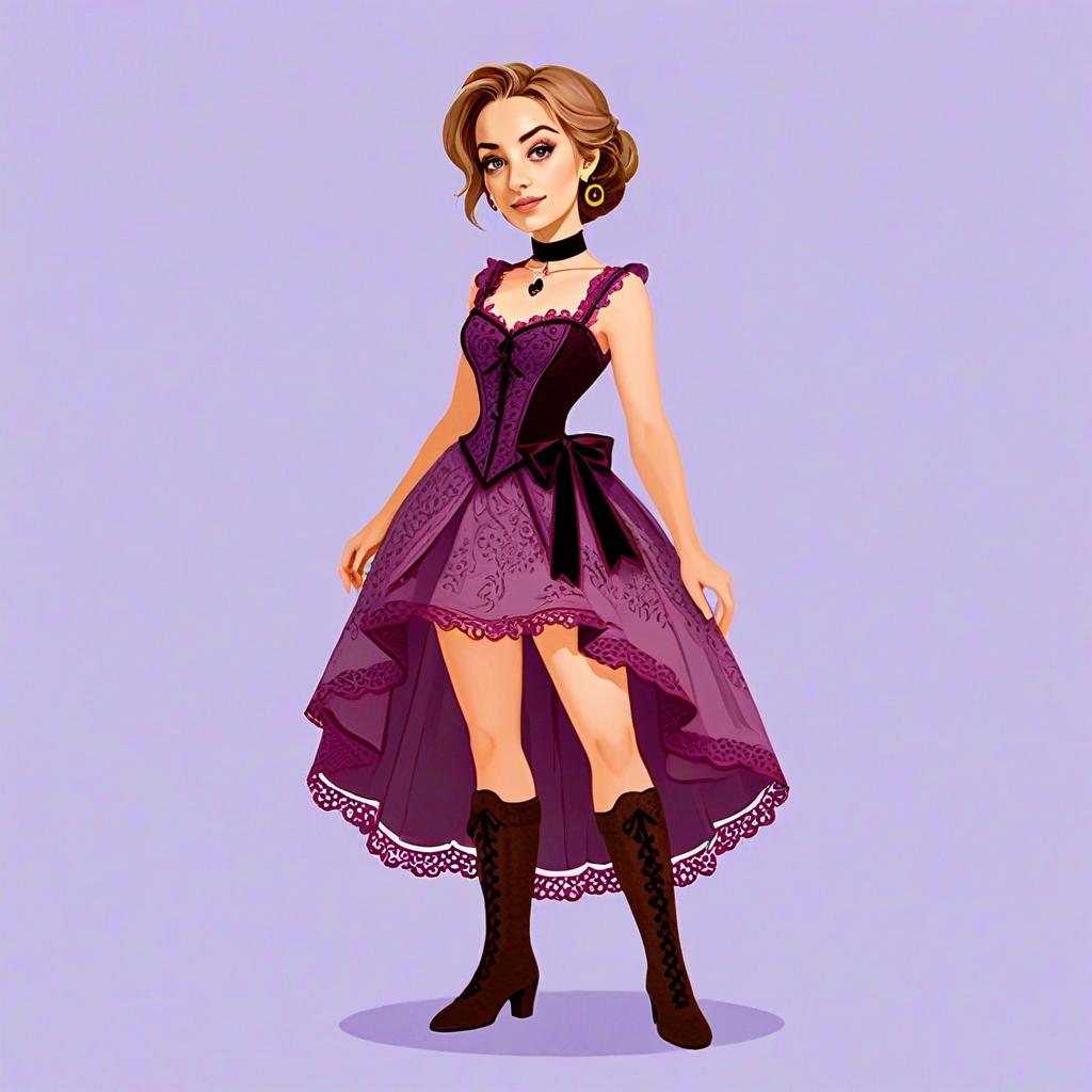 Victorian Style Sleeveless Corset Dress with Brocade and Lace Detailing