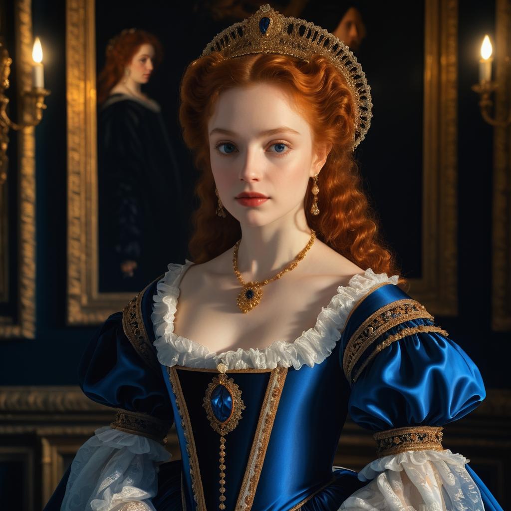 Elegant 1600s English Princess in Blue Gown