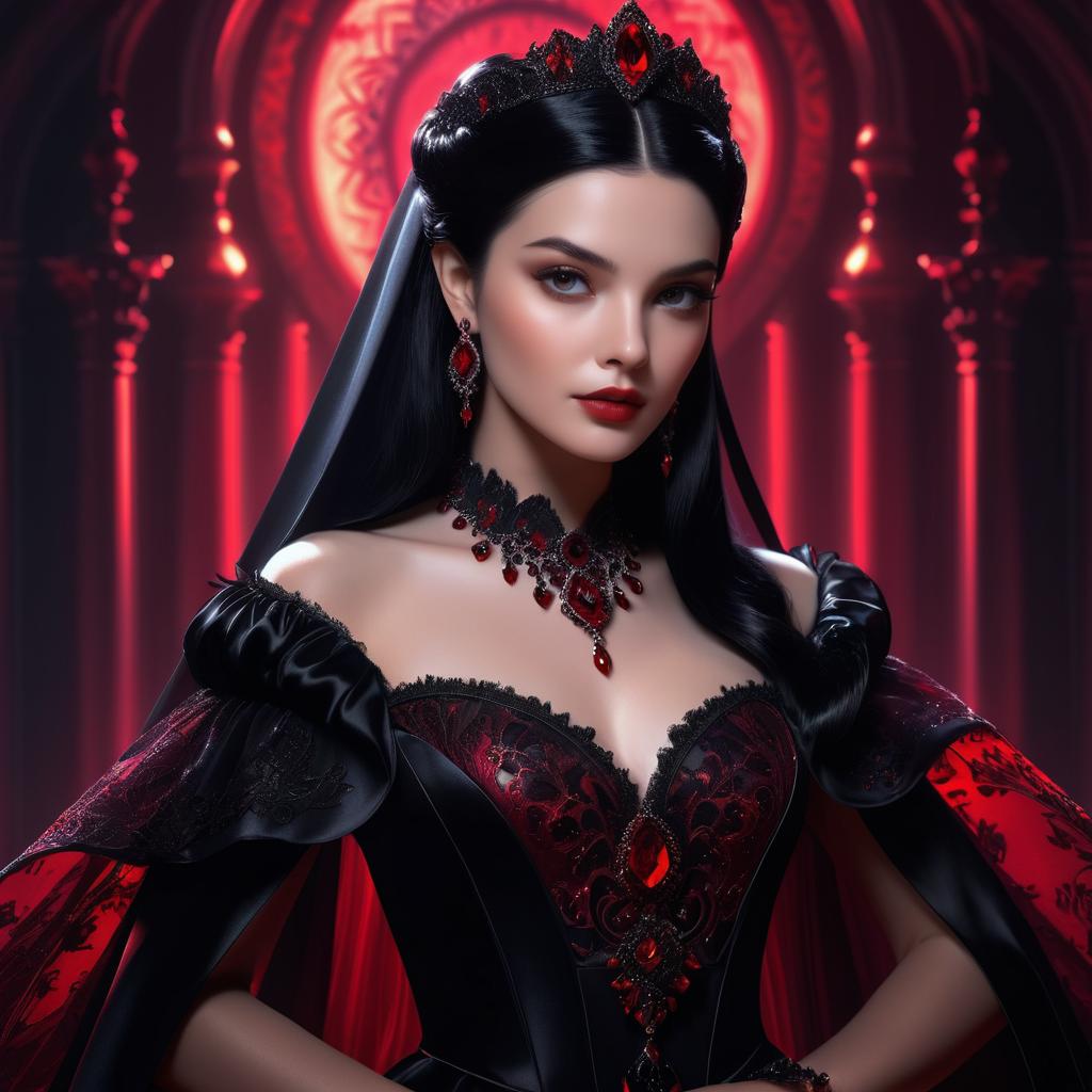 Elegant Woman in Gothic Black and Red Gown