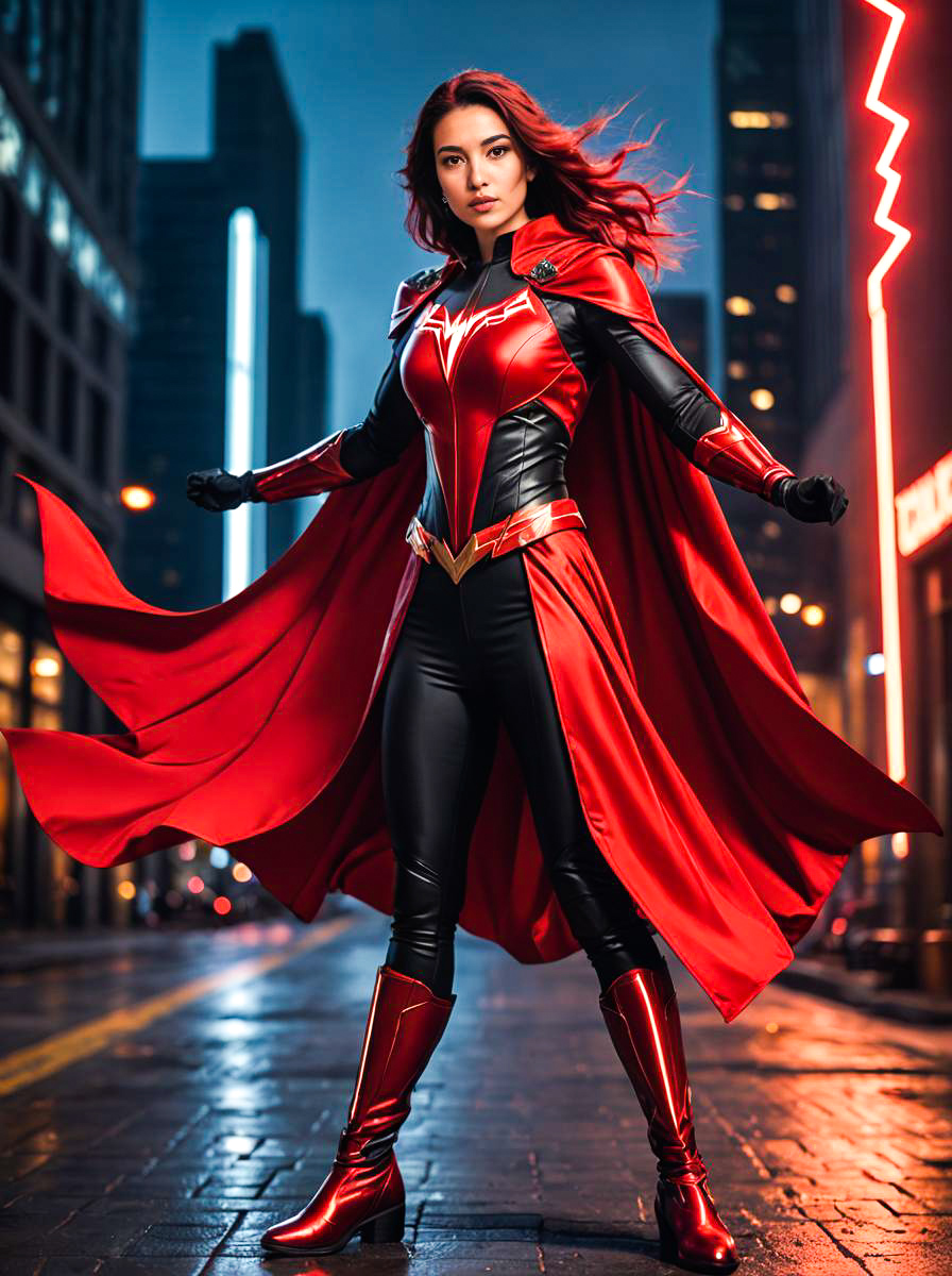 Woman in Red Superhero Costume