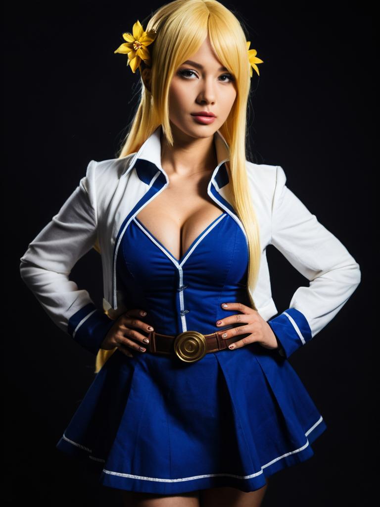 Sexy Cosplay Woman Dressed as Kudelia Aina Bernstein in Blue and White Outfit