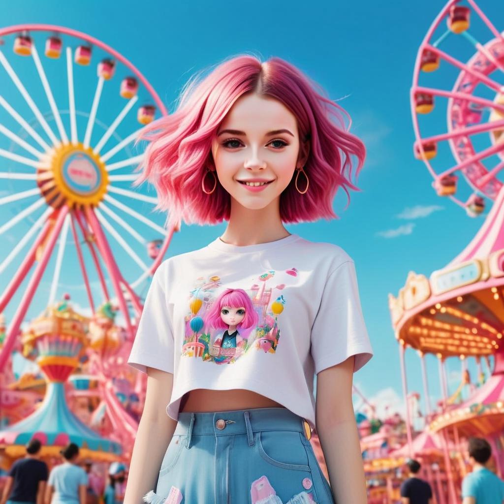 Young Woman with Pink Hair at Amusement Park Young Woman with Pink Hair at Amusement Park