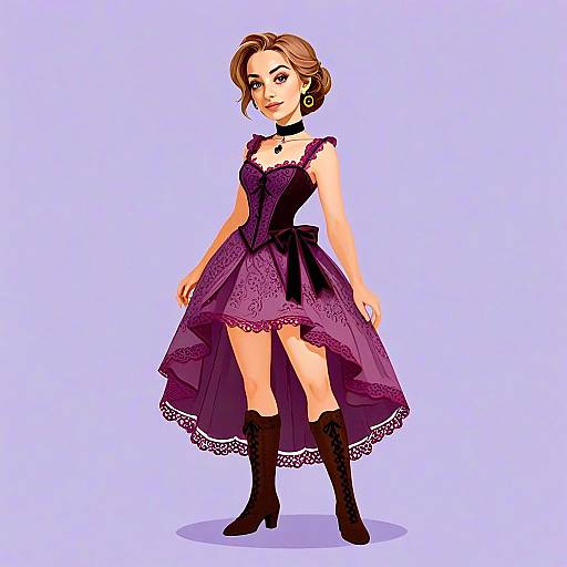 Victorian Style Sleeveless Corset Dress with Brocade and Lace Detailing