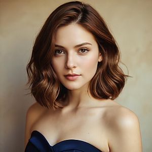 Portrait of Young Woman with Wavy Hair and Natural Makeup