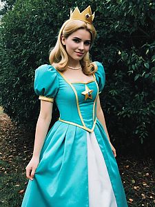 Woman Wearing Princess Rosalina Costume Blue Dress and Crown