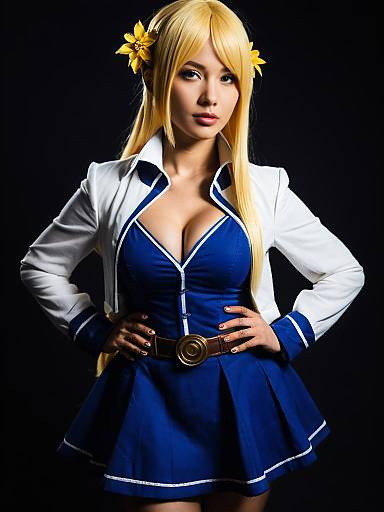 Sexy Cosplay Woman Dressed as Kudelia Aina Bernstein in Blue and White Outfit
