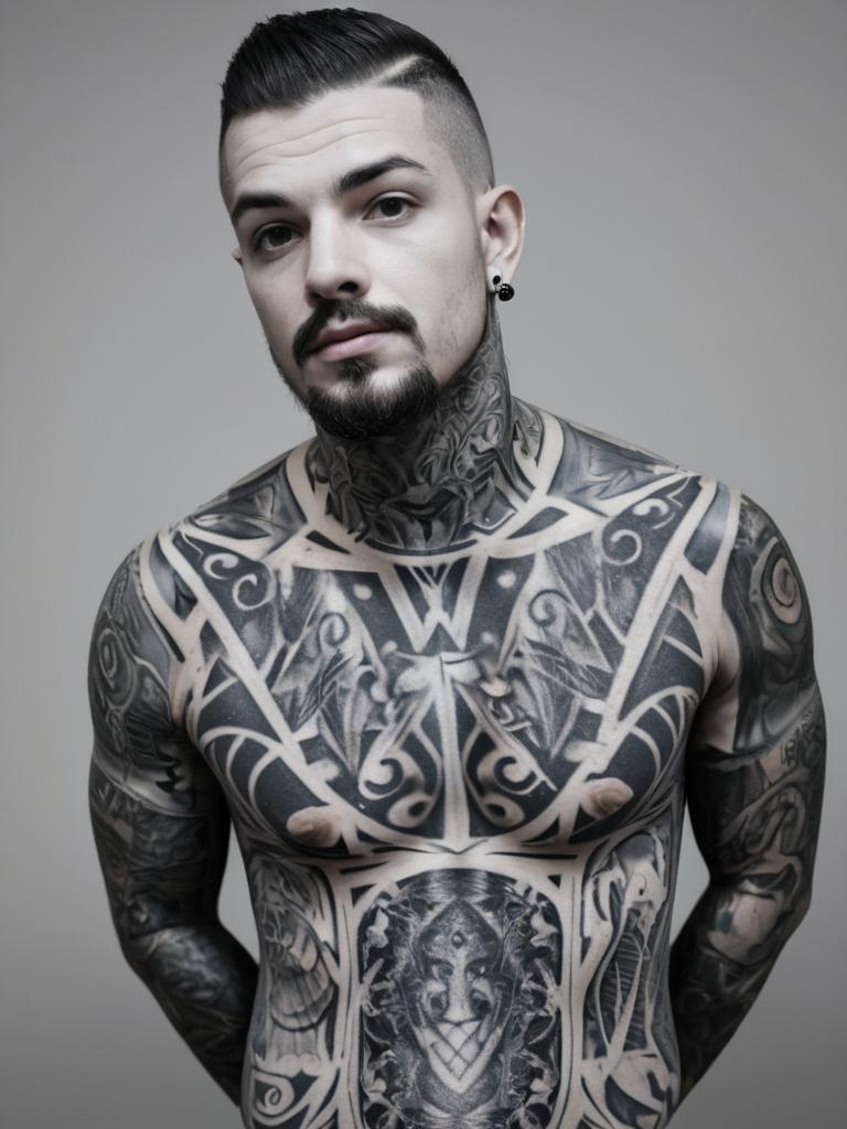 Heavily Tattooed Man with Intricate Designs