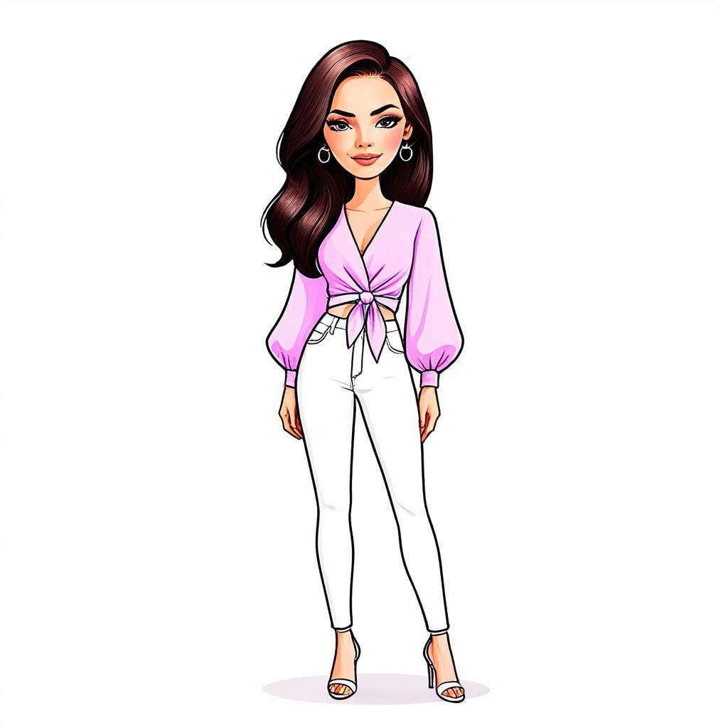 Stylish Woman in Light Purple Tie-Front Blouse and White Pants Illustration