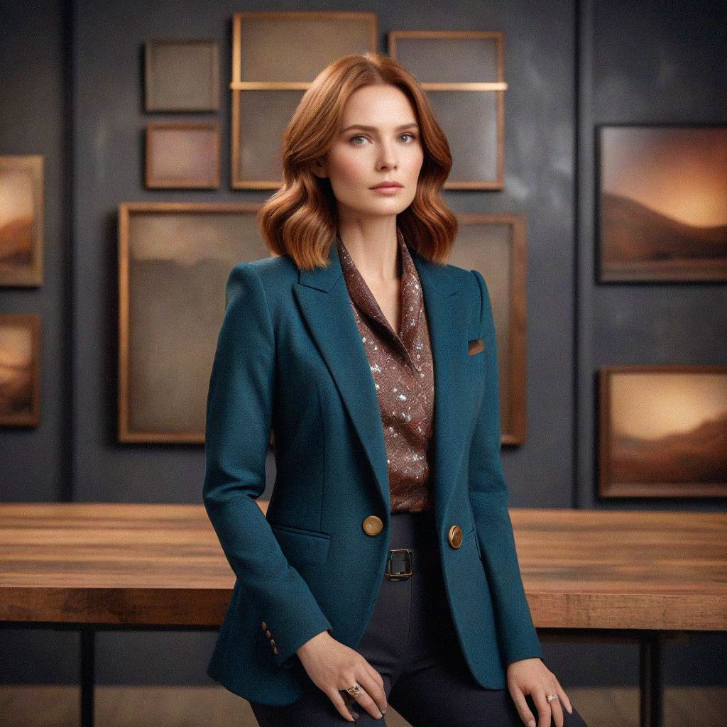 Confident Woman in Teal Blazer Portrait Confident Woman in Teal Blazer Portrait