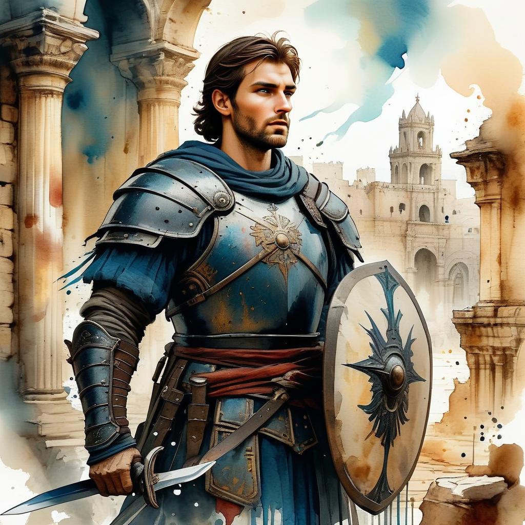 Warrior in Blue Armor in Medieval Setting