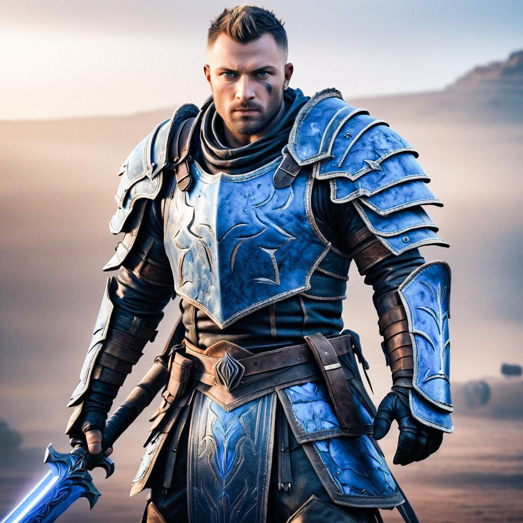 Male Warrior in Blue Armor - Epic Fantasy