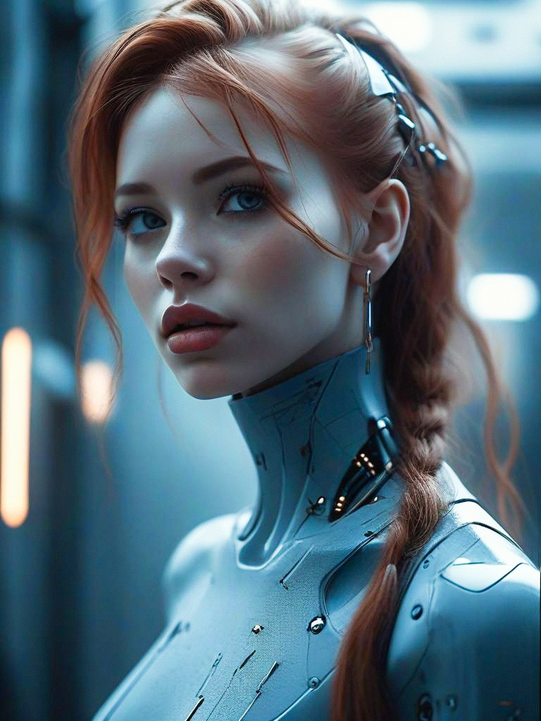 Futuristic Woman in High-Tech Bodysuit