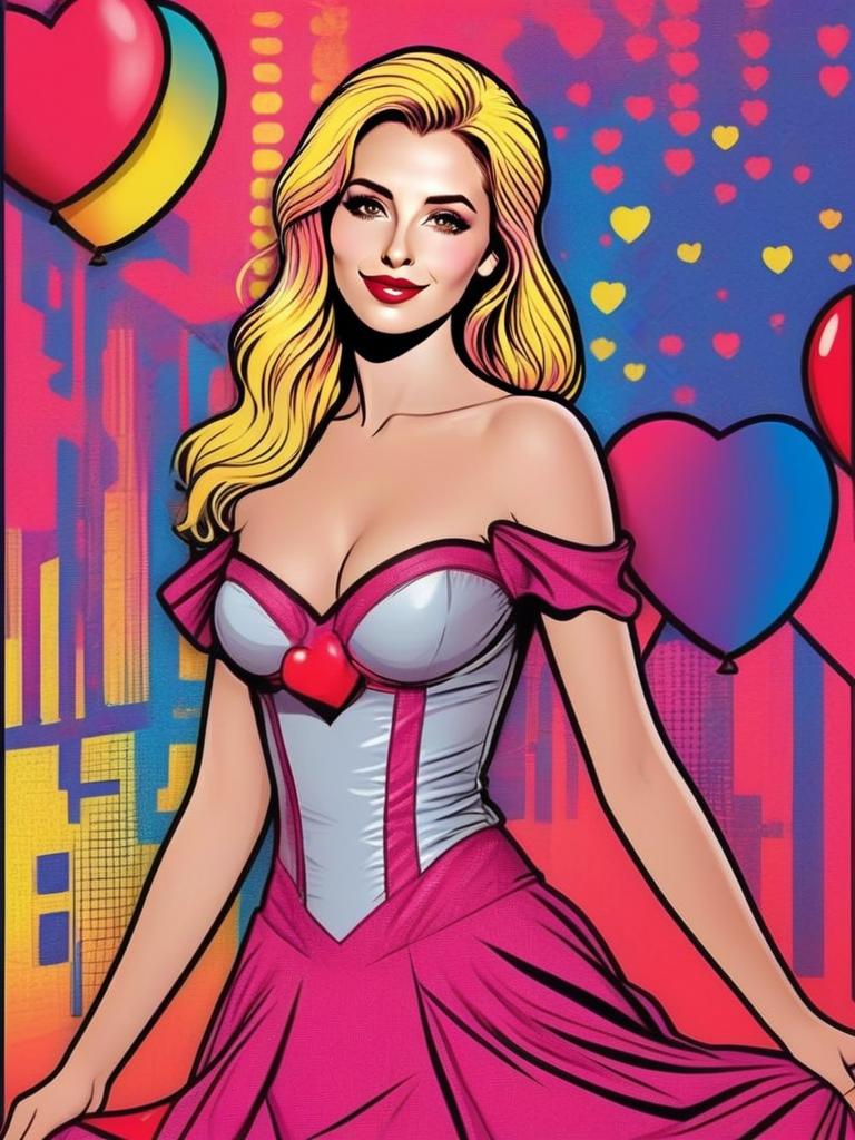 Vibrant Pop Art Woman in Pink Gown