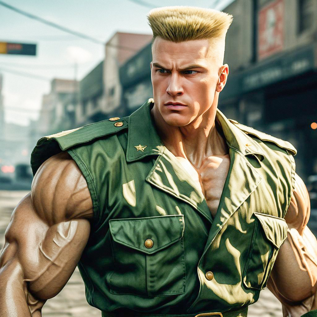 Muscular Man in Military Vest - Urban Action Art Muscular Man in Military Vest - Urban Action Art