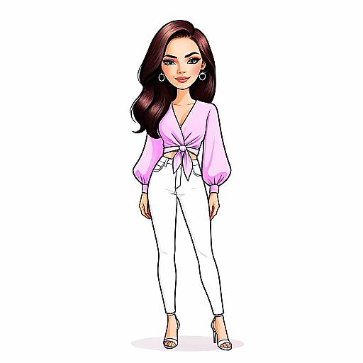 Stylish Woman in Light Purple Tie-Front Blouse and White Pants Illustration
