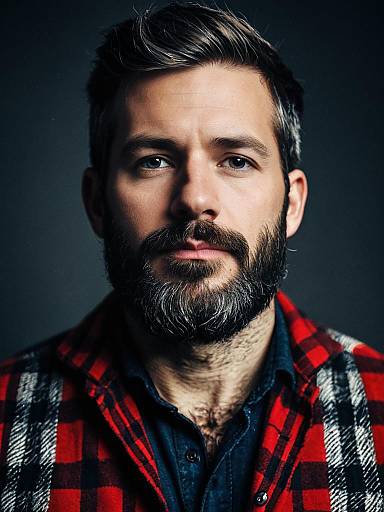 Close-Up Headshot of Man in Lumberjack Costume with Beard