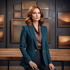 Confident Woman in Teal Blazer Portrait