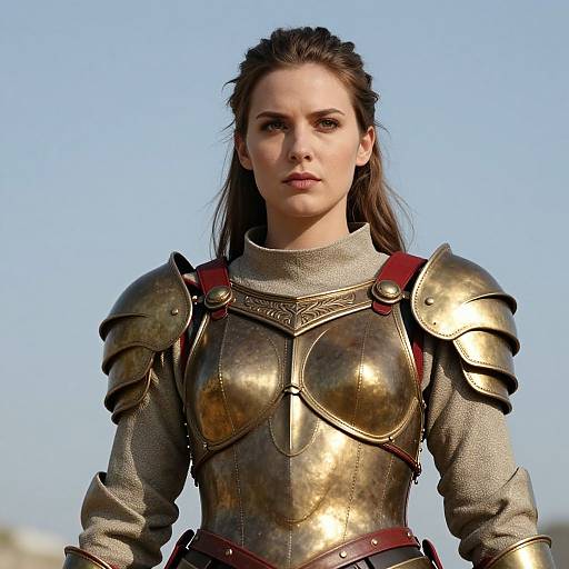 Woman Wearing Detailed Bronze Medieval Armor with Shoulder Plates