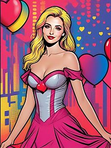 Vibrant Pop Art Woman in Pink Gown