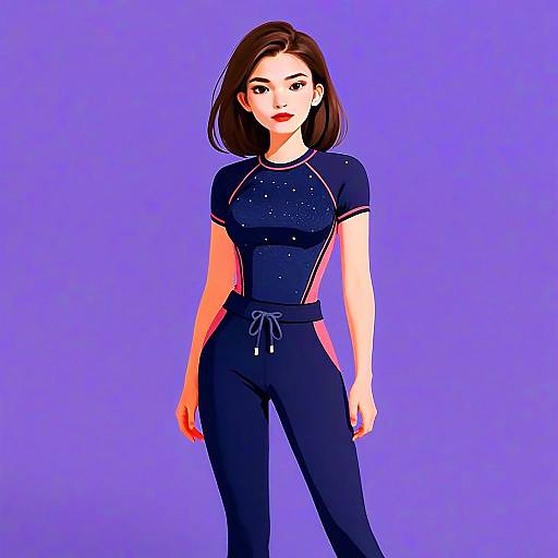 Woman Wearing Navy Blue and Pink Rash Guard Outfit with Short Sleeves Illustration