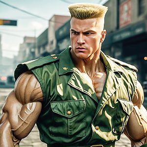 Muscular Man in Military Vest - Urban Action Art