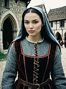Medieval Woman in Renaissance Costume Outdoor Historical Village