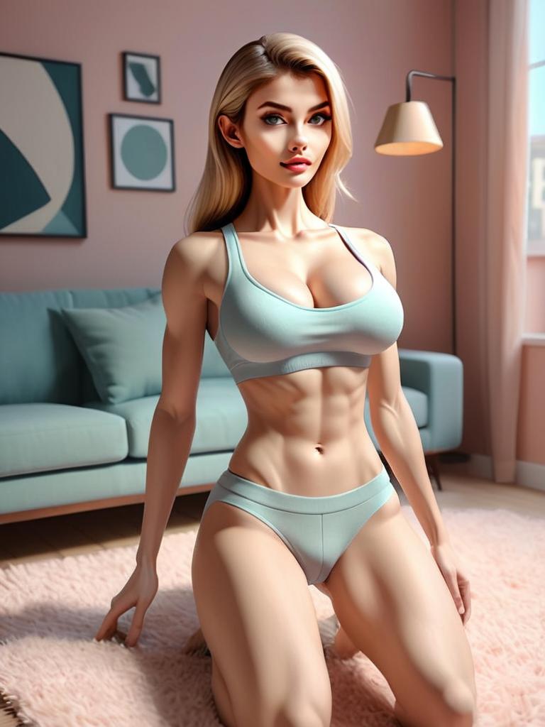 Fit young woman in blue sportswear indoors Fit young woman in blue sportswear indoors