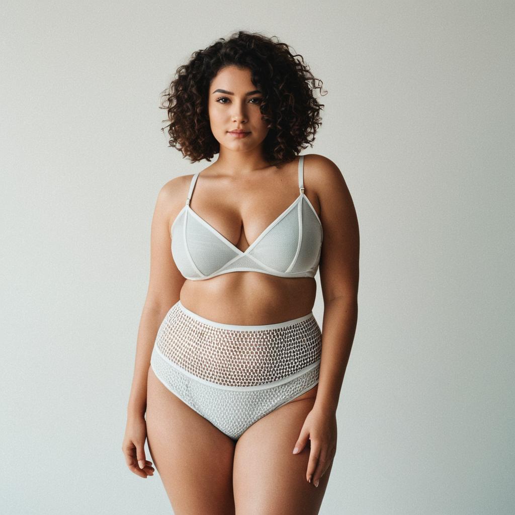 Confident Woman in White Mesh Lingerie Set Minimalistic Style Confident Woman in White Mesh Lingerie Set Minimalistic Style