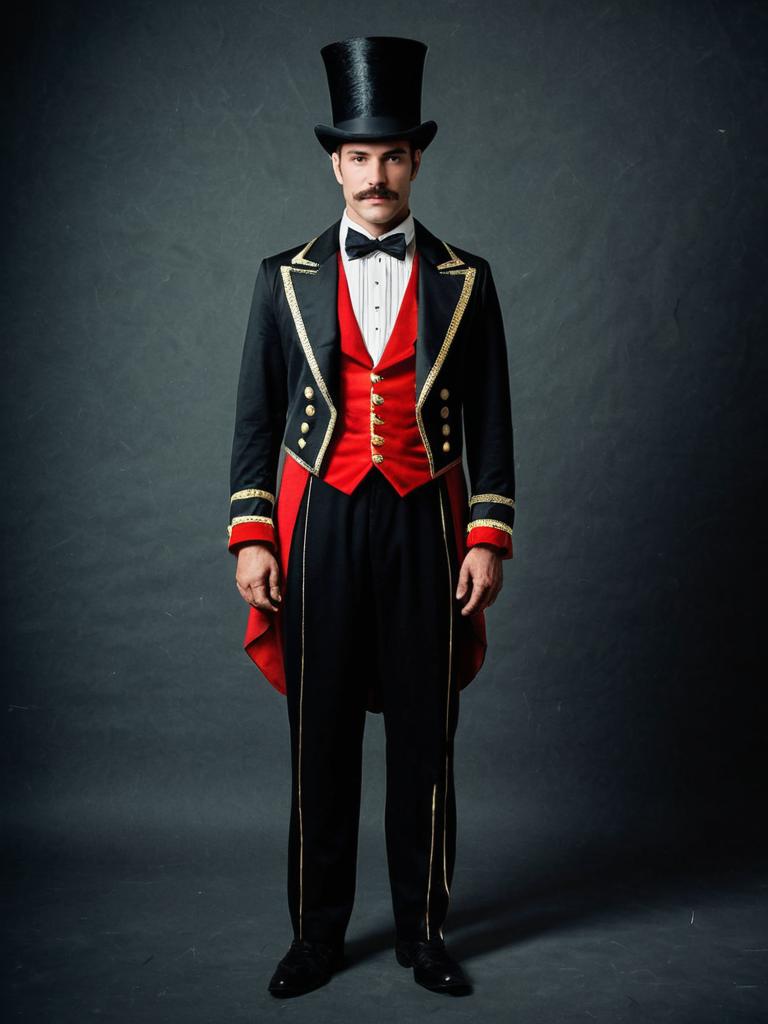 Man in Classic Ringmaster Fancy Dress Costume with Top Hat