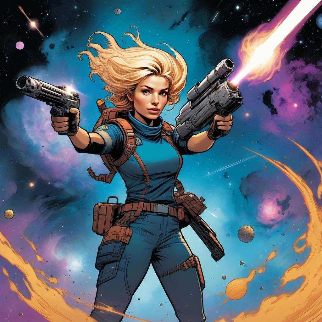 Confident Woman in Tactical Gear with Futuristic Pistols